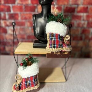 Plaid Boots Earrings. Christmas Themed Handcrafted. New. multi coloured.